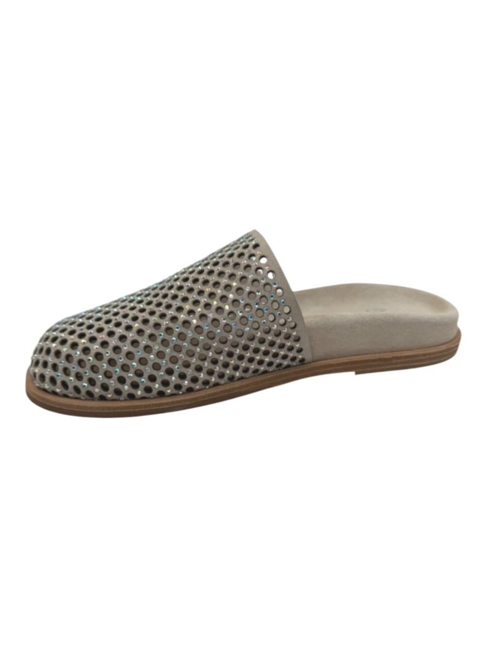 NOW Made in Italy Shoes Women 7 Ivory Rhinestone Perforated Leather Mule Slides‎